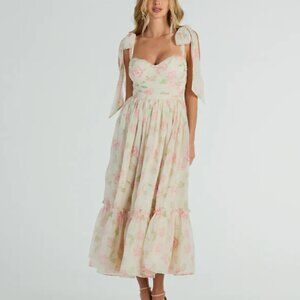 Windsor Gretchen Sweetheart Tie Floral Chiffon Midi Dress